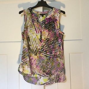 Purple/Yellow Crisscross Pattern Sleeveless Blouse